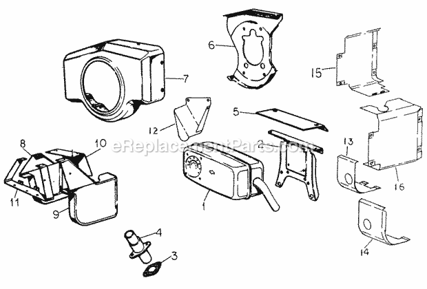 Muffler & Blower Housing Diagram and Parts List for 1604 2050598U, 144-582-399, 145-582-399, 142-582-3 Cub Cadet Lawn Tractor